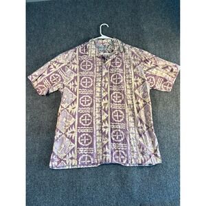 Batik Bay Mens XL Purple Reverse Print Cotton Button‎ Down Shirt Vacation